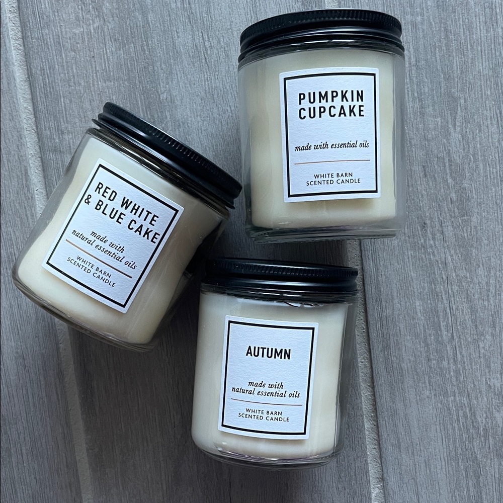 NEW White Barn Candle Trio - Pumpkin, Red White & Blue, Autumn